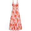 imageGRACE KARIN Womens 2025 Summer Beach Dress Floral V Neck Tie Front Spaghetti Strap Flowy Long Dress Boho Maxi DressOrange Pink Floral