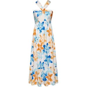 imageGRACE KARIN 2025 Womens Criss Cross Halterneck Sleeveless Summer Floral Print Flowy A Line Maxi DressBlue Brown