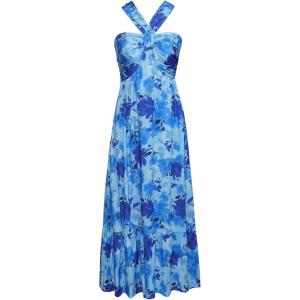 imageGRACE KARIN 2025 Womens Criss Cross Halterneck Sleeveless Summer Floral Print Flowy A Line Maxi DressBlue Floral