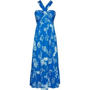 imageGRACE KARIN 2025 Womens Criss Cross Halterneck Sleeveless Summer Floral Print Flowy A Line Maxi DressBlue Ocean