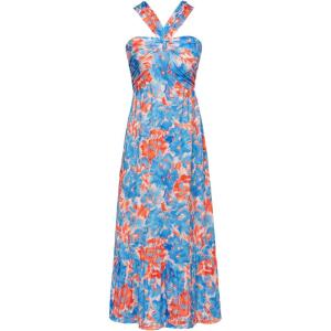 imageGRACE KARIN 2025 Womens Criss Cross Halterneck Sleeveless Summer Floral Print Flowy A Line Maxi DressBlue Watercolour