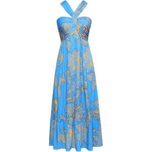 imageGRACE KARIN 2025 Womens Criss Cross Halterneck Sleeveless Summer Floral Print Flowy A Line Maxi DressBlue Yellow