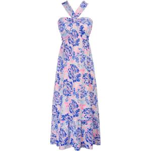 imageGRACE KARIN 2025 Womens Criss Cross Halterneck Sleeveless Summer Floral Print Flowy A Line Maxi DressBluishviolet