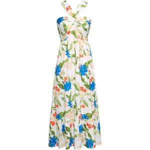 imageGRACE KARIN 2025 Womens Criss Cross Halterneck Sleeveless Summer Floral Print Flowy A Line Maxi DressFloral White 2