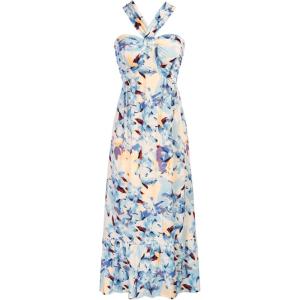 imageGRACE KARIN 2025 Womens Criss Cross Halterneck Sleeveless Summer Floral Print Flowy A Line Maxi DressFloral White Blue