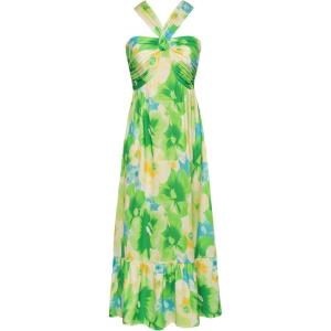 imageGRACE KARIN 2025 Womens Criss Cross Halterneck Sleeveless Summer Floral Print Flowy A Line Maxi DressGreen Viola