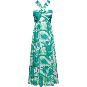 imageGRACE KARIN 2025 Womens Criss Cross Halterneck Sleeveless Summer Floral Print Flowy A Line Maxi DressGreen Watercolour