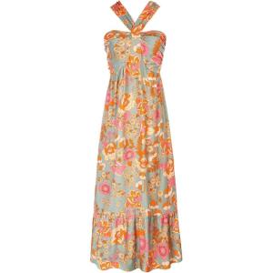 imageGRACE KARIN 2025 Womens Criss Cross Halterneck Sleeveless Summer Floral Print Flowy A Line Maxi DressGreygreen