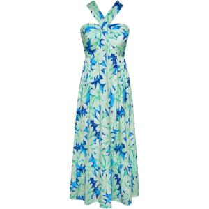 imageGRACE KARIN 2025 Womens Criss Cross Halterneck Sleeveless Summer Floral Print Flowy A Line Maxi DressLime Flowers