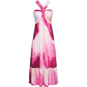 imageGRACE KARIN 2025 Womens Criss Cross Halterneck Sleeveless Summer Floral Print Flowy A Line Maxi DressMagenta Tie Dye