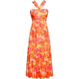 imageGRACE KARIN 2025 Womens Criss Cross Halterneck Sleeveless Summer Floral Print Flowy A Line Maxi DressOrange