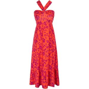 imageGRACE KARIN 2025 Womens Criss Cross Halterneck Sleeveless Summer Floral Print Flowy A Line Maxi DressOrange Purple
