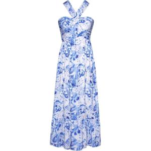 imageGRACE KARIN 2025 Womens Criss Cross Halterneck Sleeveless Summer Floral Print Flowy A Line Maxi DressPeony Blue