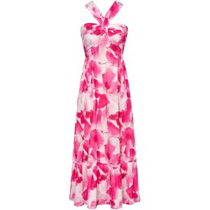 imageGRACE KARIN 2025 Womens Criss Cross Halterneck Sleeveless Summer Floral Print Flowy A Line Maxi DressPink Watercolour