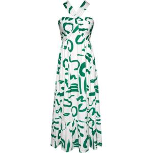 imageGRACE KARIN 2025 Womens Criss Cross Halterneck Sleeveless Summer Floral Print Flowy A Line Maxi DressWhite Green