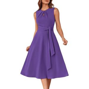 imageGRACE KARIN Women 2025 Work Dress Sleeveless Tie Waist Elegant Party Cocktail A Line Flowy Midi Dress with PocketsPurple