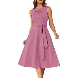 imageGRACE KARIN Women 2025 Work Dress Sleeveless Tie Waist Elegant Party Cocktail A Line Flowy Midi Dress with PocketsPurple Pink