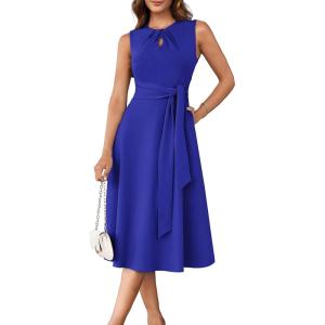 imageGRACE KARIN Women 2025 Work Dress Sleeveless Tie Waist Elegant Party Cocktail A Line Flowy Midi Dress with PocketsRoyal Blue