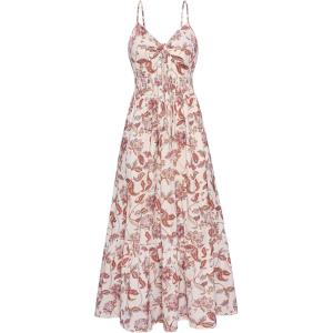 imageGRACE KARIN Womens 2025 Summer Beach Dress Floral V Neck Tie Front Spaghetti Strap Flowy Long Dress Boho Maxi DressBeige Boho Flowers
