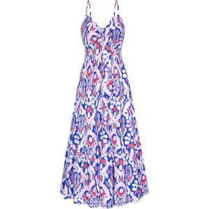 imageGRACE KARIN Womens 2025 Summer Beach Dress Floral V Neck Tie Front Spaghetti Strap Flowy Long Dress Boho Maxi DressBlue White Pink Floral