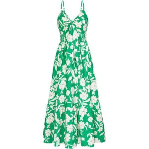 imageGRACE KARIN Womens 2025 Summer Beach Dress Floral V Neck Tie Front Spaghetti Strap Flowy Long Dress Boho Maxi DressGreen White Floral