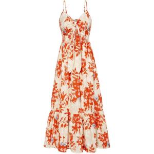 imageGRACE KARIN Womens 2025 Summer Beach Dress Floral V Neck Tie Front Spaghetti Strap Flowy Long Dress Boho Maxi DressOrange Floral