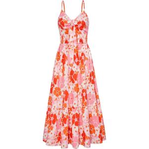 imageGRACE KARIN Womens 2025 Summer Beach Dress Floral V Neck Tie Front Spaghetti Strap Flowy Long Dress Boho Maxi DressOrange Pink Floral