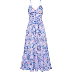 imageGRACE KARIN Womens 2025 Summer Beach Dress Floral V Neck Tie Front Spaghetti Strap Flowy Long Dress Boho Maxi DressPurple Floral