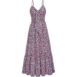 imageGRACE KARIN Womens 2025 Summer Beach Dress Floral V Neck Tie Front Spaghetti Strap Flowy Long Dress Boho Maxi DressPurple Pink Floral