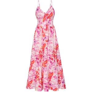 imageGRACE KARIN Womens 2025 Summer Beach Dress Floral V Neck Tie Front Spaghetti Strap Flowy Long Dress Boho Maxi DressRed Purple Floral