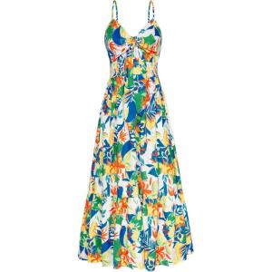 imageGRACE KARIN Womens 2025 Summer Beach Dress Floral V Neck Tie Front Spaghetti Strap Flowy Long Dress Boho Maxi DressYellow Green Blue Floral