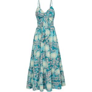 imageGRACE KARIN Womens 2025 Summer Beach Dress Floral V Neck Tie Front Spaghetti Strap Flowy Long Dress Boho Maxi DressYellow Green Floral