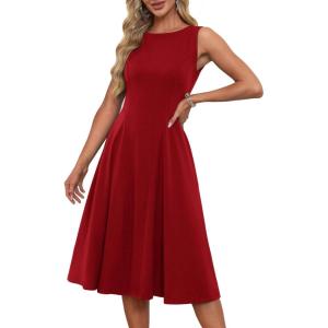 imageGRACE KARIN Womens Sleeveless Cocktail Party Dress 2025 Wedding Guest Vintage A Line Midi Dresses with PocketsBurgundy