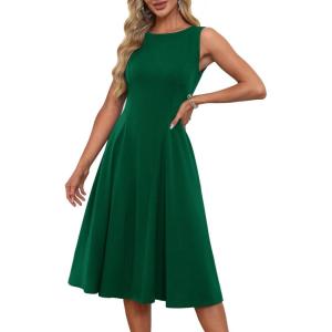 imageGRACE KARIN Womens Sleeveless Cocktail Party Dress 2025 Wedding Guest Vintage A Line Midi Dresses with PocketsDark Green