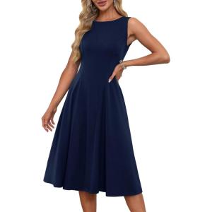 imageGRACE KARIN Womens Sleeveless Cocktail Party Dress 2025 Wedding Guest Vintage A Line Midi Dresses with PocketsNavy Blue