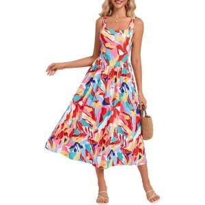 imageGRACE KARIN Womens Summer Floral Midi Dress 2025 Sleeveless Square Neck Boho Beach Casual Dresses with PocketsRed Floral
