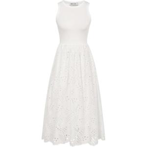 imageGRACE KARIN Womens Summer Sleeveless Tank Dress A Line Midi Dress Eyelet Crewneck Casual Holiday Dress with PocketsIvory White