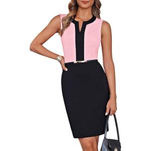 imageGRACE KARIN Womens Wear to Work Dress Vintage Sleeveless Belt Business Party Bodycon Mini DressPinkblack