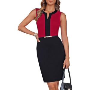 imageGRACE KARIN Womens Wear to Work Dress Vintage Sleeveless Belt Business Party Bodycon Mini DressRedblack