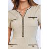imageGRACE KARIN Women 2025 Summer V Neck Short Sleeve Button Knit Color Block A Line Elegant Formal Work Dresses with PocketBeige