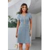 imageGRACE KARIN Women 2025 Summer V Neck Short Sleeve Button Knit Color Block A Line Elegant Formal Work Dresses with PocketLight Blue