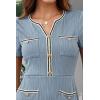 imageGRACE KARIN Women 2025 Summer V Neck Short Sleeve Button Knit Color Block A Line Elegant Formal Work Dresses with PocketLight Blue