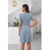 imageGRACE KARIN Women 2025 Summer V Neck Short Sleeve Button Knit Color Block A Line Elegant Formal Work Dresses with PocketLight Blue