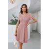 imageGRACE KARIN Women 2025 Summer V Neck Short Sleeve Button Knit Color Block A Line Elegant Formal Work Dresses with PocketPink