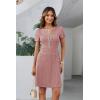 imageGRACE KARIN Women 2025 Summer V Neck Short Sleeve Button Knit Color Block A Line Elegant Formal Work Dresses with PocketPink