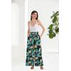 imageGRACE KARIN Womens 2024 Elastic High Waisted Palazzo Pants Loose Casual Wide Leg Lounge Boho Pant Trousers with PocketNavy Green Yellow Print