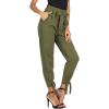 imageGRACE KARIN Womens Casual Pants Solid High Waist Self Tie Belted Pencil TrouserArmy Green