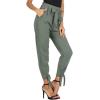 imageGRACE KARIN Womens Casual Pants Solid High Waist Self Tie Belted Pencil TrouserLightgraygreen