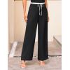 imageGRACE KARIN Womens Pants Wide Leg Pants Color Block Pants Elastic Waist Pants for Women Drawstring Pants with PocketsBlack