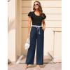 imageGRACE KARIN Womens Pants Wide Leg Pants Color Block Pants Elastic Waist Pants for Women Drawstring Pants with PocketsNavy Blue